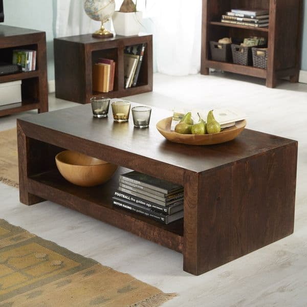 Toko Dark Mango Small Coffee Table  | Small rectangular coffee table with shelf.